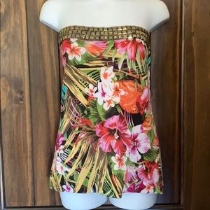Cache Strapless Sleeveless Tropical Cami